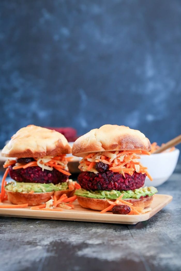 Beet and Black Bean Burgers with Carrot Slaw from The Roasted Root