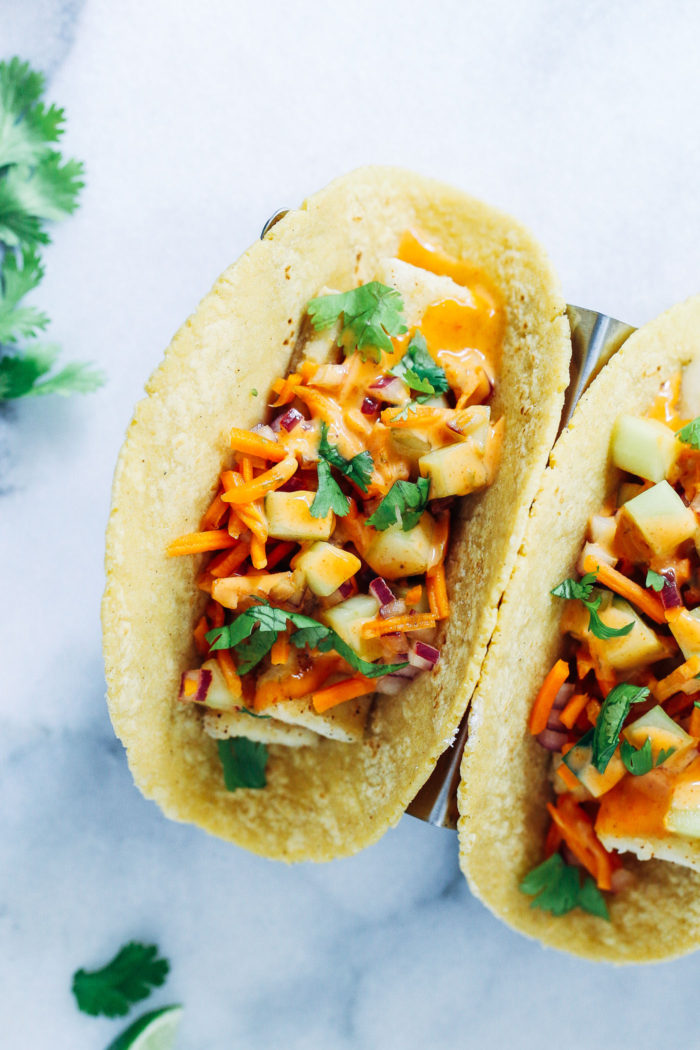 Crispy Tofu Bahn Mi Tacos from Making Thyme for Health