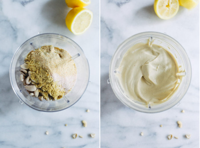 Nacho Cashew Cream- a simple blend of raw cashews, lemon juice and nutritional yeast makes for a tangy and delicious sauce that will make you forget all about cheese! (vegan)