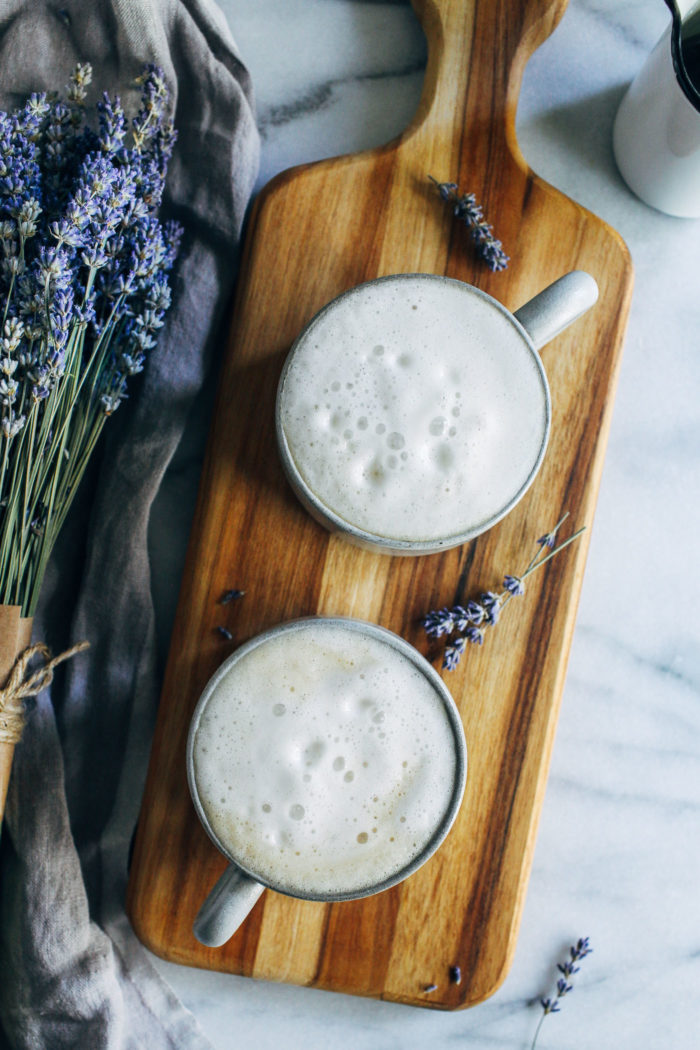 Cozy Lavender Vanilla Latte- a naturally sweetened lavender-infused latte that will calm and delight your senses. Made dairy-free with almond milk!