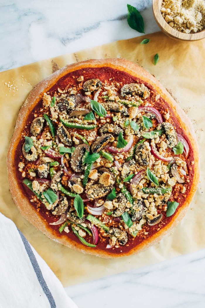 Easy Spelt Flour Pizza Dough- all you need is 6 ingredients and 10 minutes to prep this fluffy whole-grain pizza crust! (vegan)