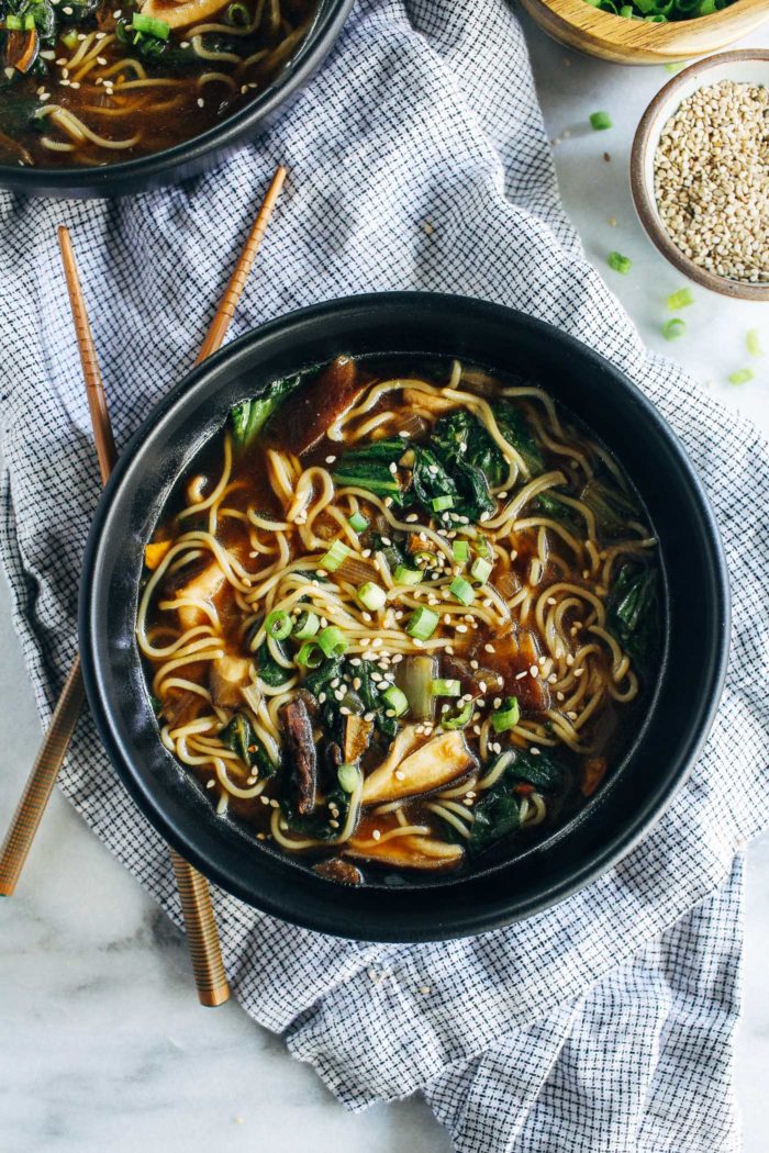 Easy Mushroom Ramen- just 10 ingredients and 30 minutes is all you need to make this cozy homemade ramen. (vegan, gluten-free + soy-free)