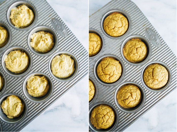 Vegan Pumpkin Cornbread Muffins- made with rolled oats and cornmeal, these muffins are naturally gluten-free and refined sugar-free with an oil-free option too! 