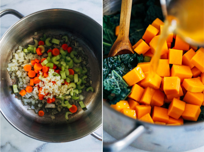 Winter Minestrone Soup- made with nourishing kale and butternut squash, this hearty vegetable soup is sure to keep you warm all winter long. (vegan + gluten-free)