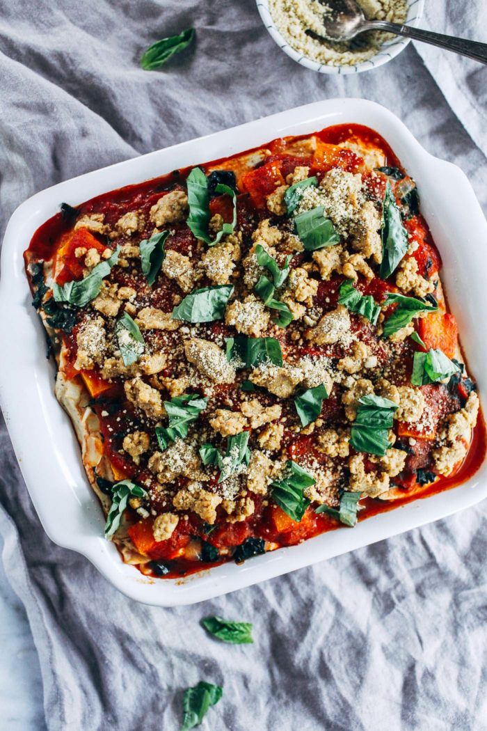 Vegan Butternut Squash and Kale Lasagna- layered with cashew ricotta and roasted butternut squash, this lasagna is sure to make for a memorable meal!