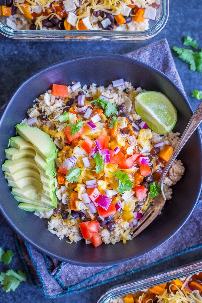 Butternut Squash and Cauliflower Rice Enchilada Bowls from She Likes Food