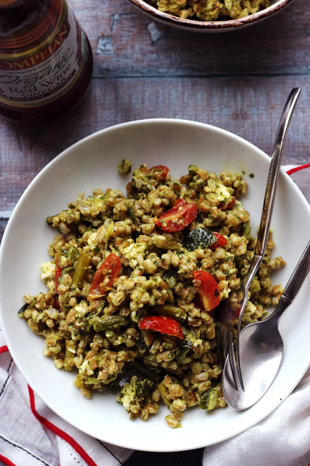 Roasted Spring Vegetable Farro Bowls with Thai Green Curry Pesto from Eats Well With Others