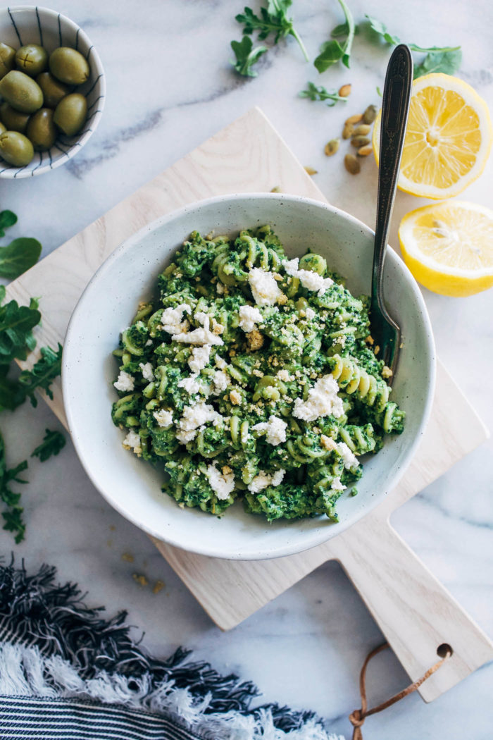 Supergreen Vegan Pesto- made with a host of nutritious superfoods, this pesto is the perfect way to sneak in a full serving of greens along with healthy fats and protein. 