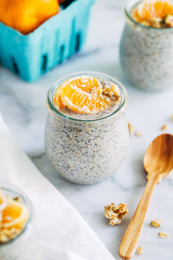 Orange Cardamom Chia Pudding- brightened with orange zest, this chia pudding makes for a refreshing and healthy breakfast that's packed full of protein and healthy omega-3s. #vegan #plantbased #glutenfree #cleaneating