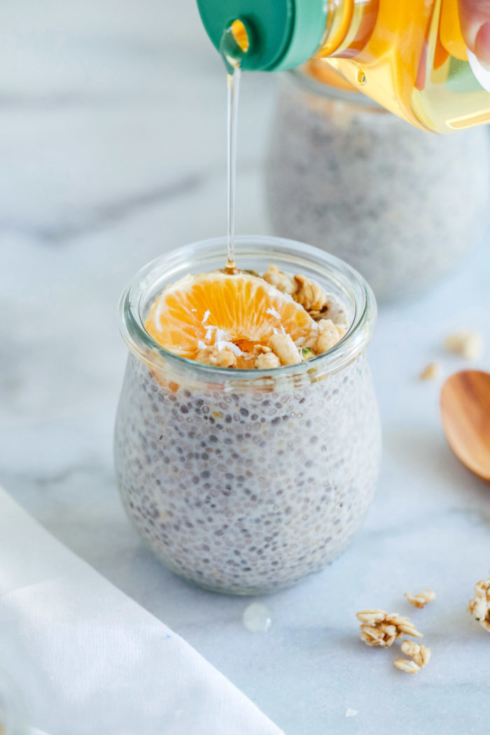 Orange Cardamom Chia Pudding- brightened with orange zest, this chia pudding makes for a refreshing and healthy breakfast that's packed full of protein and healthy omega-3s. #vegan #plantbased #glutenfree #cleaneating