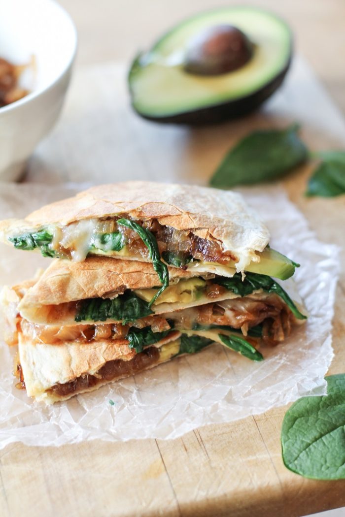 Caramelized Onion Spinach Avocado Quesadilla from Eats Well With Others