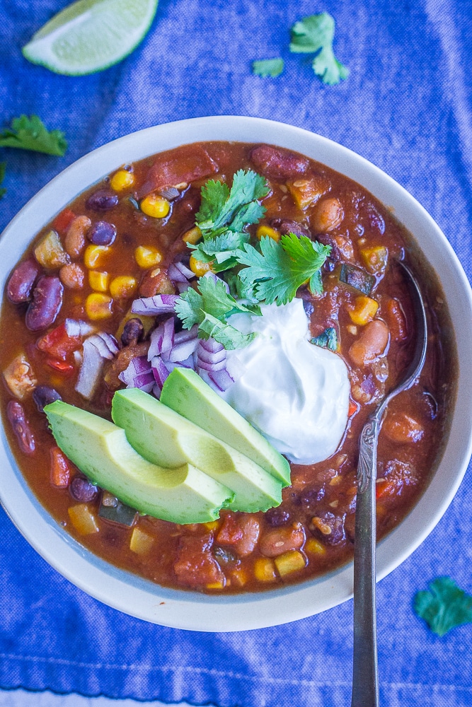 Vegetarian Chili with Summer Vegetables from She Likes Food