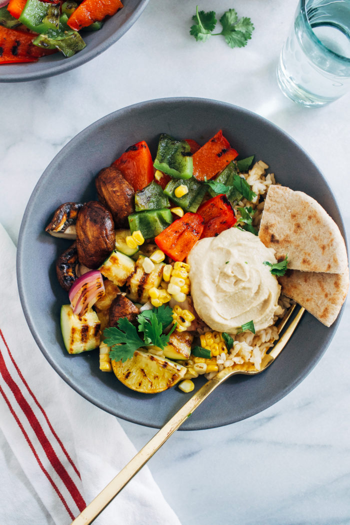 Grilled Vegetable Hummus Bowls from Making Thyme for Health