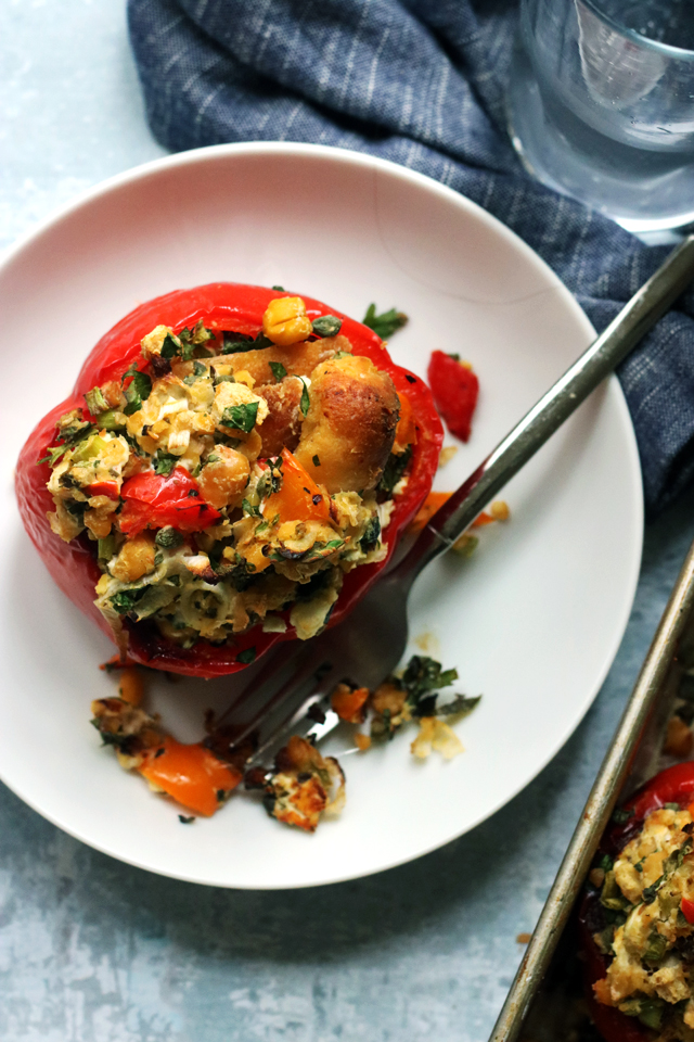 Roasted Stuffed Peppers with Chickpeas, Goat Cheese, and Herbs from Eats Well With Others