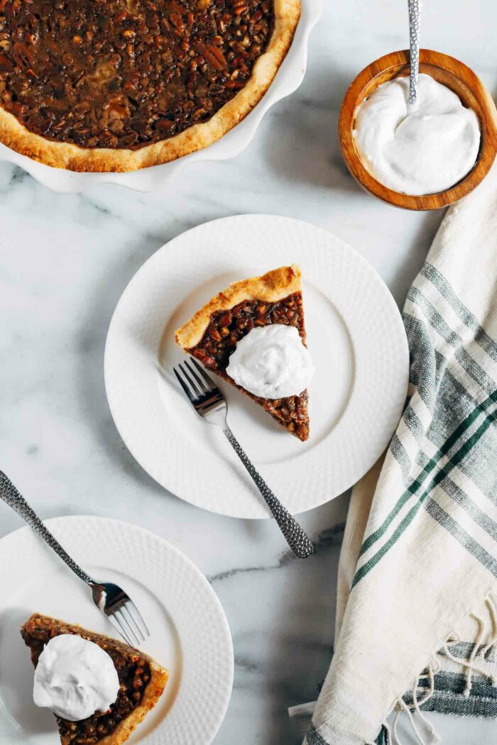 The Best Vegan Pecan Pie- made with just 9 simple ingredients, you would never guess this pecan pie is made without eggs or corn syrup! 