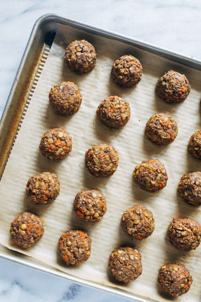Vegan Thanksgiving 'Meatballs'- hearty, satisfying and packed full of umami flavor, these vegan 'meatballs' are gluten-free, grain-free and nut-free. But they're so delicious even the meat eaters will be gobbling them up!