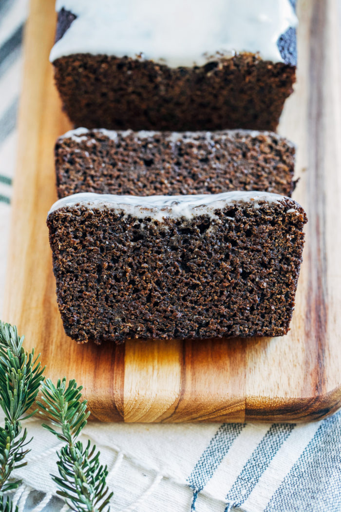 Healthy Vegan Gingerbread Loaf- made with whole grain flour and iron rich molasses, this gingerbread is nourishing and packed full of flavor!