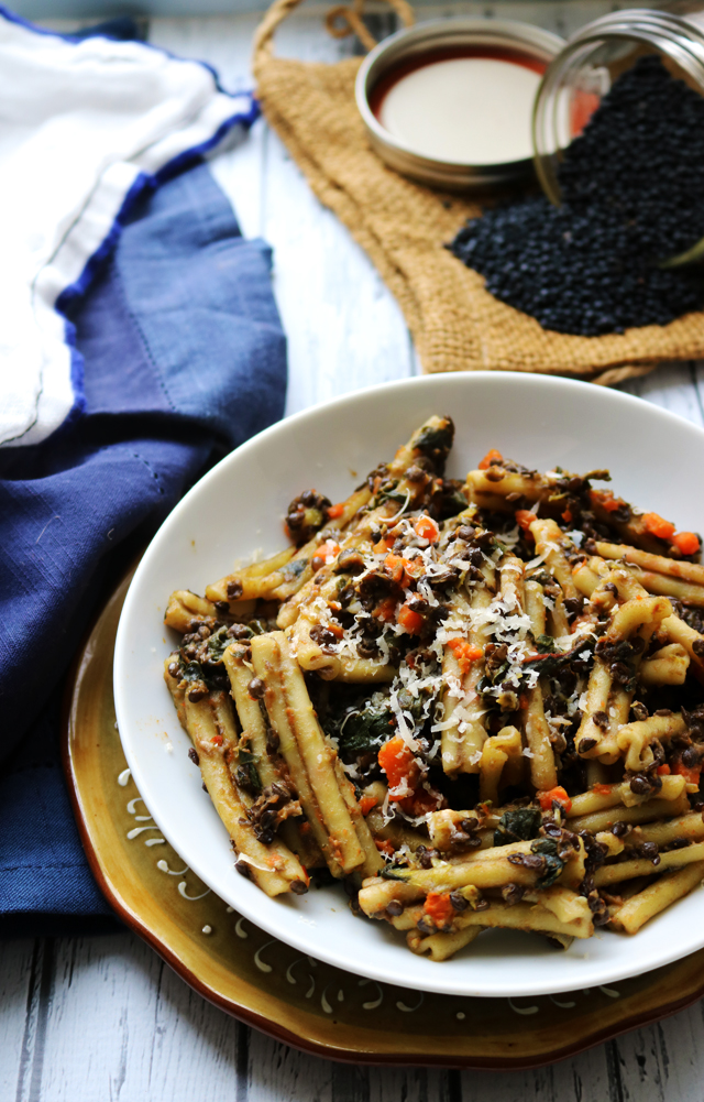 Pasta with Black Lentil, Carrot, and Chard Ragout from Eats Well With Others