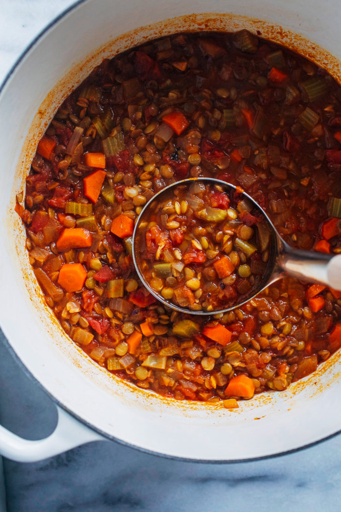 The Best Lentil Soup- a classic lentil soup recipe that's perfectly seasoned and brightened with a squeeze of fresh lemon juice!