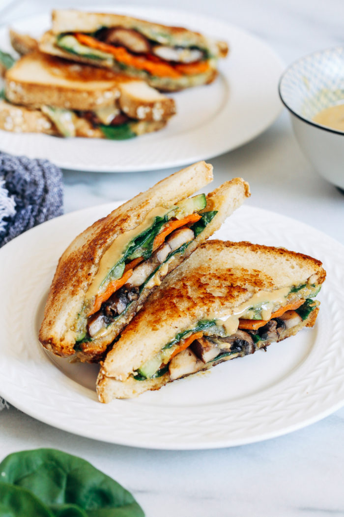 Grilled Vegetable Tahini Sandwiches- a sophisticated, plant-based version of grilled cheese made with fresh veggies and buttery tahini. 