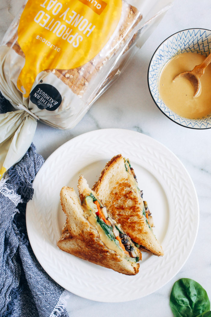 Grilled Vegetable Tahini Sandwiches- a sophisticated, plant-based version of grilled cheese made with fresh veggies and buttery tahini. 