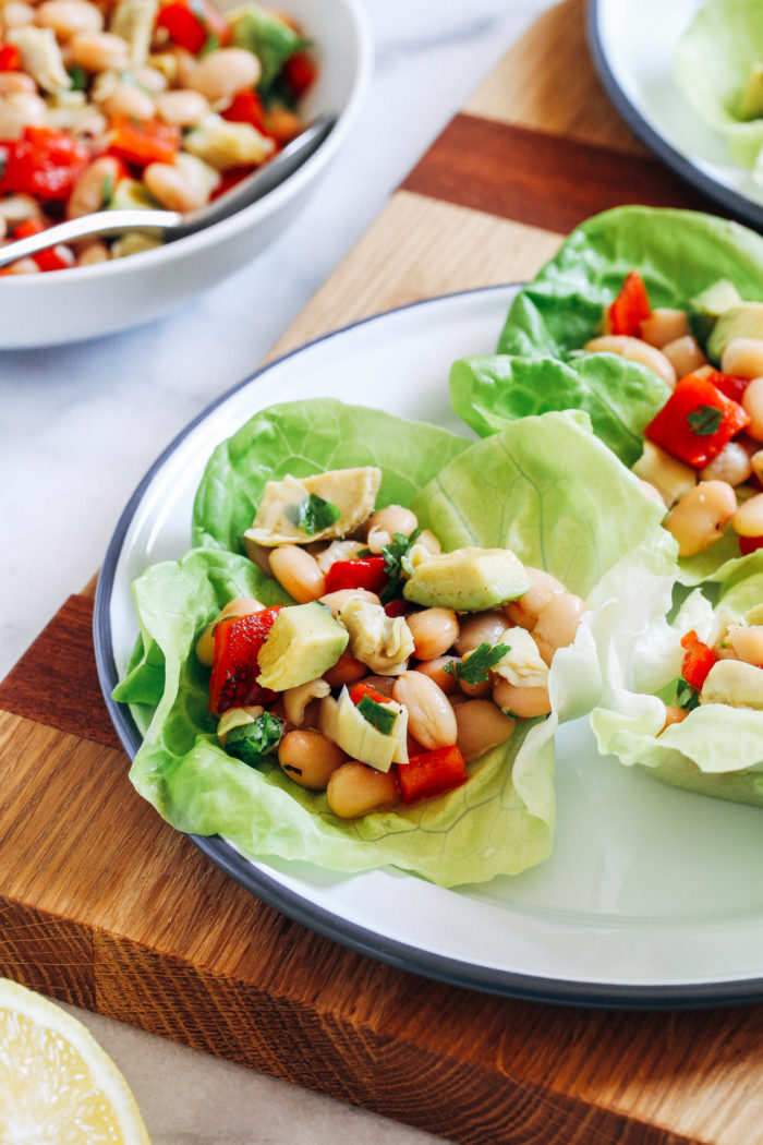 White Bean Lettuce Wraps- Just 10 ingredients and 15 minutes to make this light and refreshing summer meal!