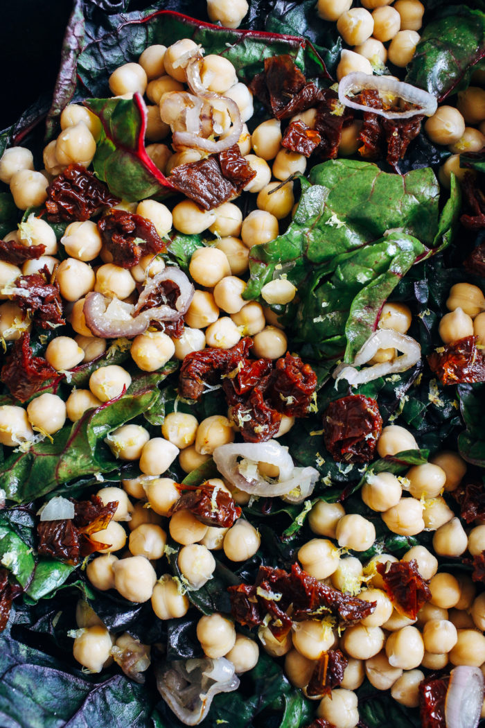 One-Pot Garlicky Chard with Chickpeas- Just 8 ingredients for this simple, one-pot meal that's packed with nutrition and flavor!