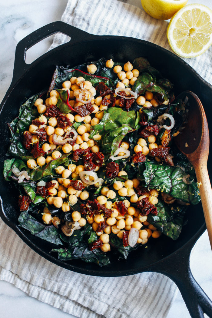 One-Pot Garlicky Chard with Chickpeas- Just 8 ingredients for this simple, one-pot meal that's packed with nutrition and flavor!