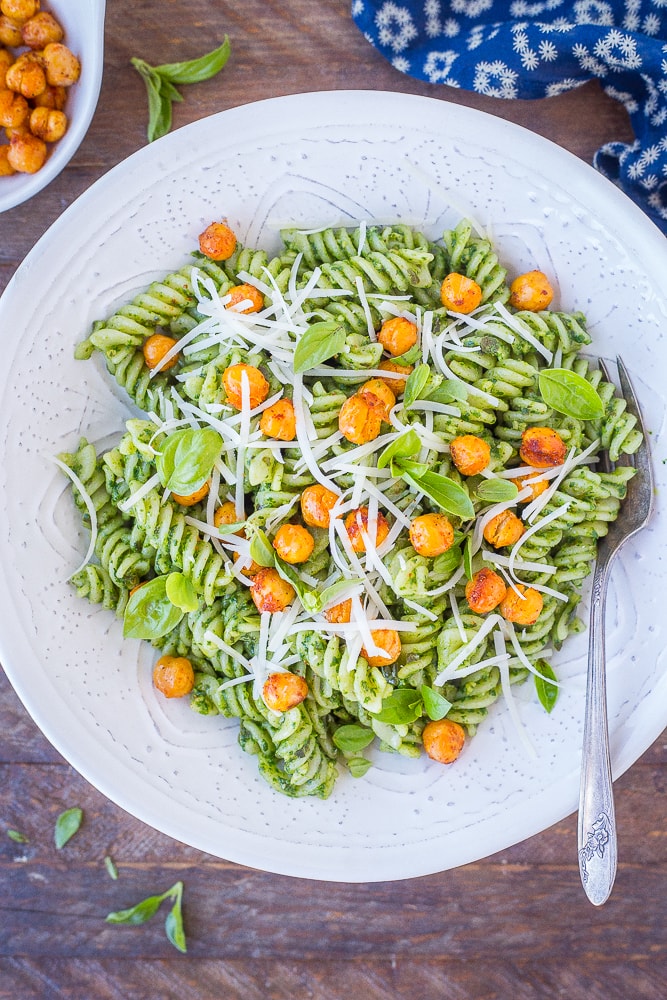Hidden Veggie Pesto Pasta with Chickpeas from She Likes Food
