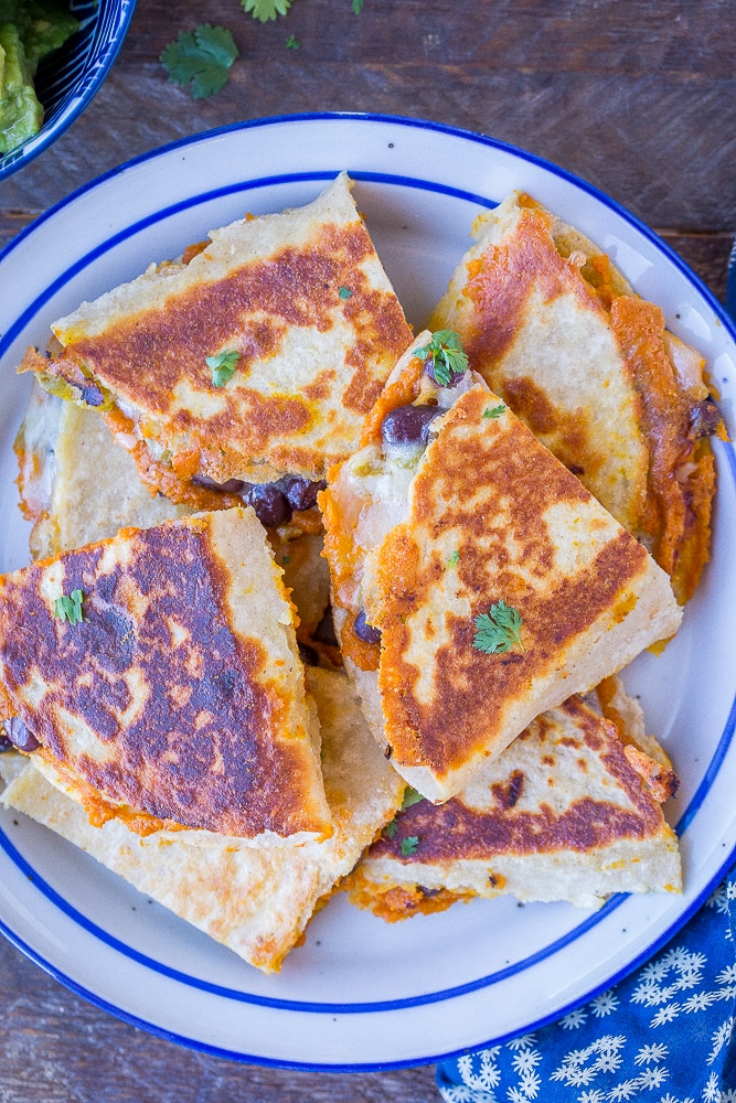 Pumpkin Quesadillas with Black Beans and Green Chile from She Likes Food