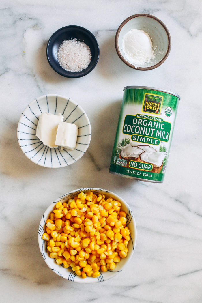 Vegan Creamed Corn- made with just 5 ingredients, this dairy-free version of creamed corn is way better than the canned version and super easy to make!