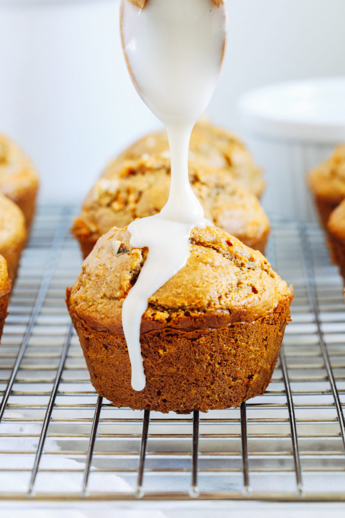 Healthy Carrot Cake Muffins- when you're craving carrot cake but wanting something healthier and easier to make, these whole grain muffins are the perfect solution!  (gluten-free, dairy-free and oil-free)