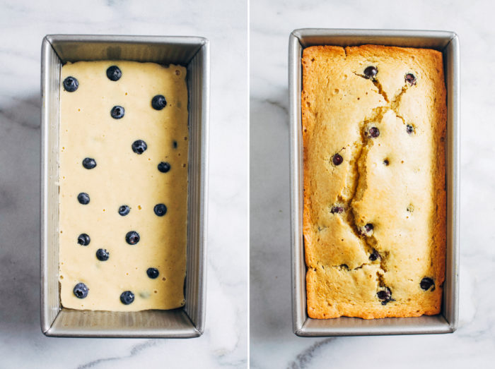 Blueberry Lemon Yogurt Bread- made with a nutritious combination of oat and almond flour, this bread is naturally sweetened and infused with bright citrus flavor! (gluten-free)