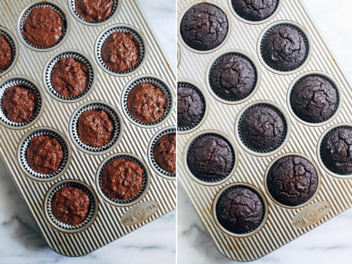 Fudgy Grain-free Vegan Chocolate Cupcakes- these cupcakes are so moist and decadent, you would never guess they're vegan and paleo. Comes together with just 9 ingredients and one bowl!