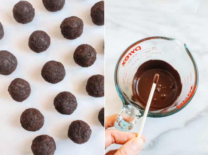 Grain-free Double Chocolate Cake Pops- Made with a simple and wholesome paleo chocolate cake mix, these moist and decadent cake pops are the perfect treat to share with someone you love!