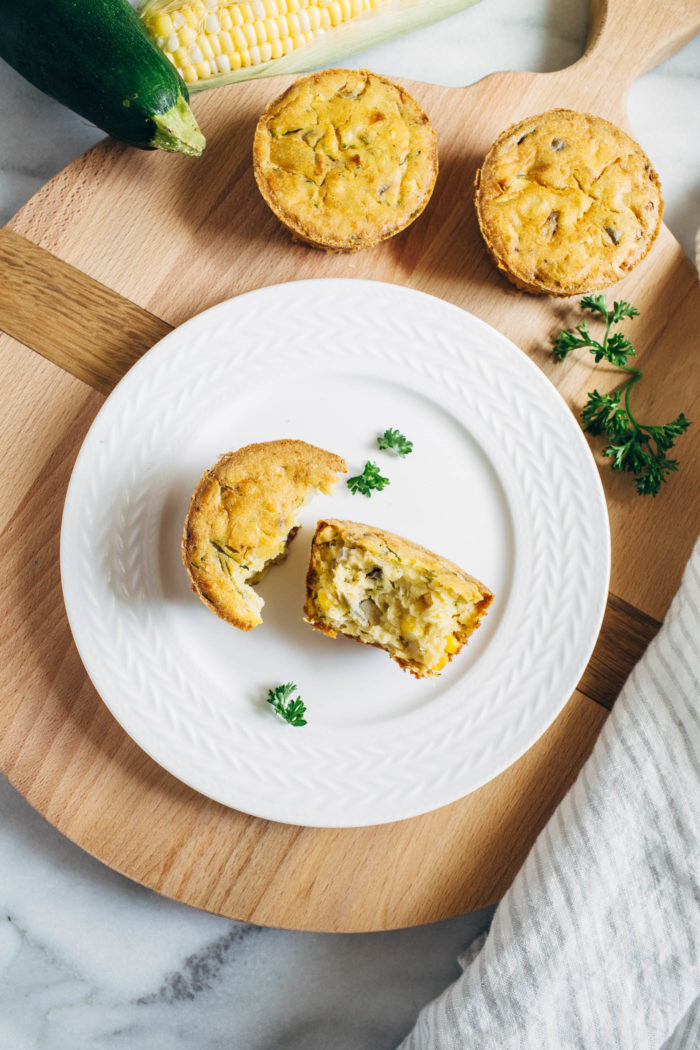 Mini Vegan Zucchini Corn Frittatas- Made with less than 10 ingredients, these mini frittatas are perfect for a protein packed snack or meal! (vegan, gluten-free)