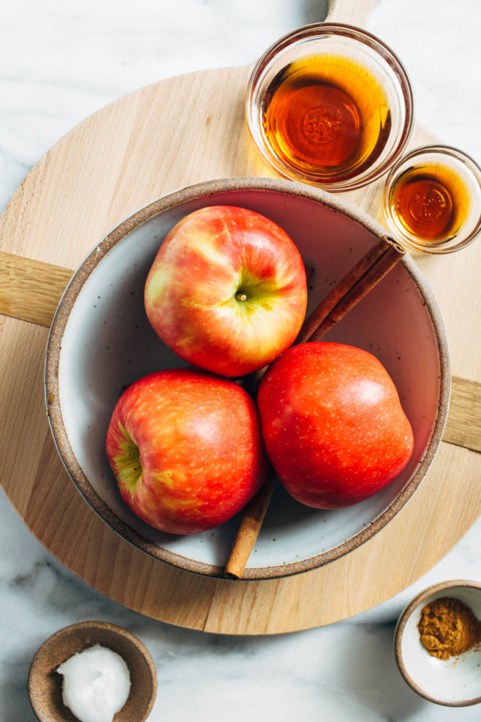 Easy Stovetop Cinnamon Apples- made with just 6 ingredients and in one skillet, these apples are the perfect topping for all of your breakfast favorites! (plant-based, gluten-free)