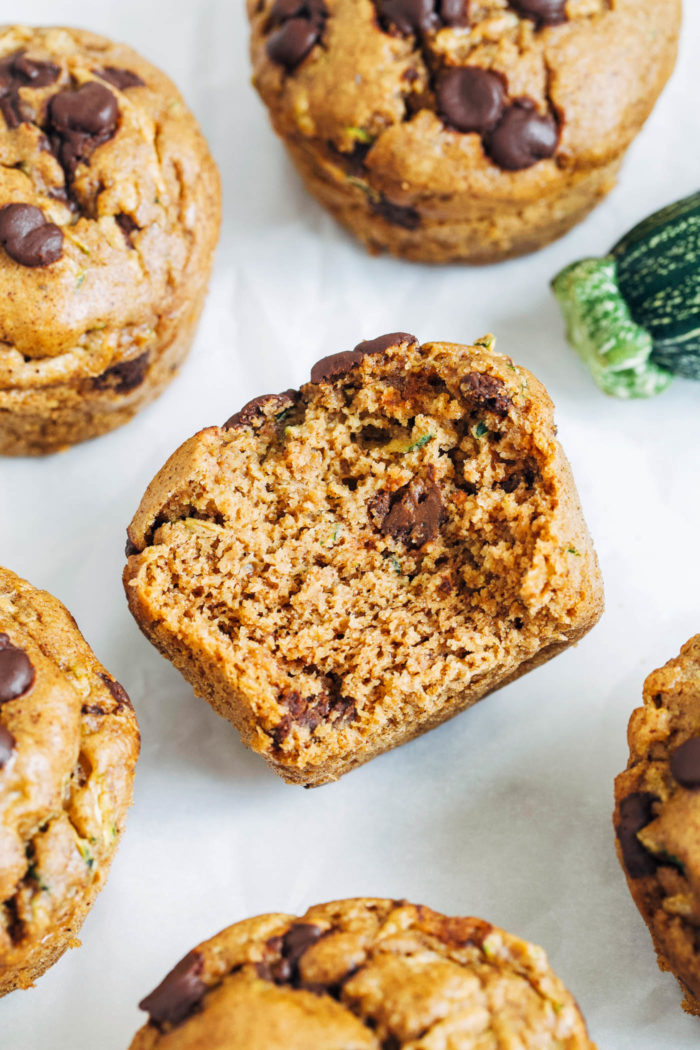 Vegan Blender Zucchini Muffins- made with mostly pantry ingredients, these muffins are a delicious and healthy way to use up extra zucchini! (gluten-free)
