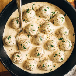 Mushroom Quinoa Meatballs with Cashew Cream Sauce - Making Thyme for Health