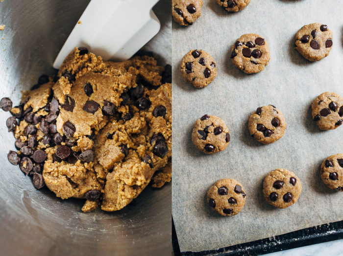 The Best Vegan Tahini Chocolate Chip Cookies- Made in one bowl, these cookies have a delightful chewy texture with a hint of tahini flavor. No one will believe they are vegan and gluten-free!