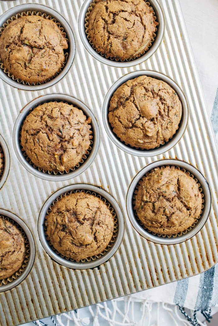 Cassava Flour Zucchini Muffins- made with 10 ingredients in one bowl, these zucchini muffins are perfectly moist with a fine crumb. You would never guess they are gluten-free and dairy-free! (paleo)