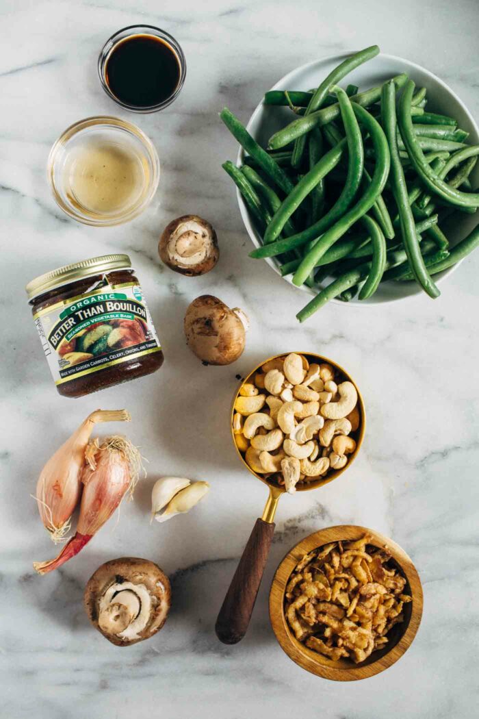 The Best Vegan Green Bean Casserole- made with a rich and creamy sauce that is secretly dairy-free, no one would this green bean casserole is actually plant-based! (gluten-free)