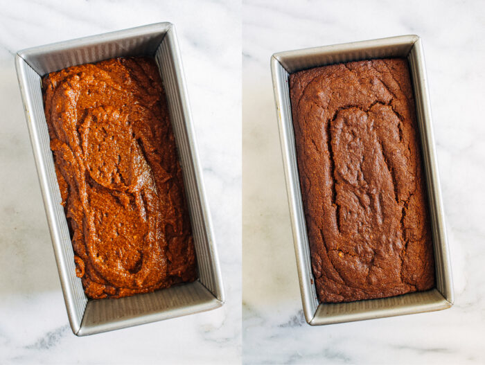 Vegan Pumpkin Gingerbread- Made with whole grain flour and pumpkin puree, this gingerbread is incredibly moist and rich with seasonal spice. Perfect for sharing during the holidays!