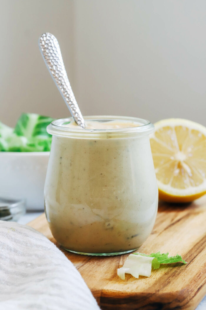 The Best Vegan Caesar Dressing- made with just 6 ingredients, you won't miss the dairy in this incredible vegan caesar dressing! 