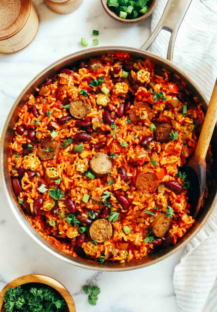 One-Pot Vegan Jambalaya- Inspired by the classic Louisiana recipe, this plant-based version is easy to make and packed with flavor. 24g of protein per serving!