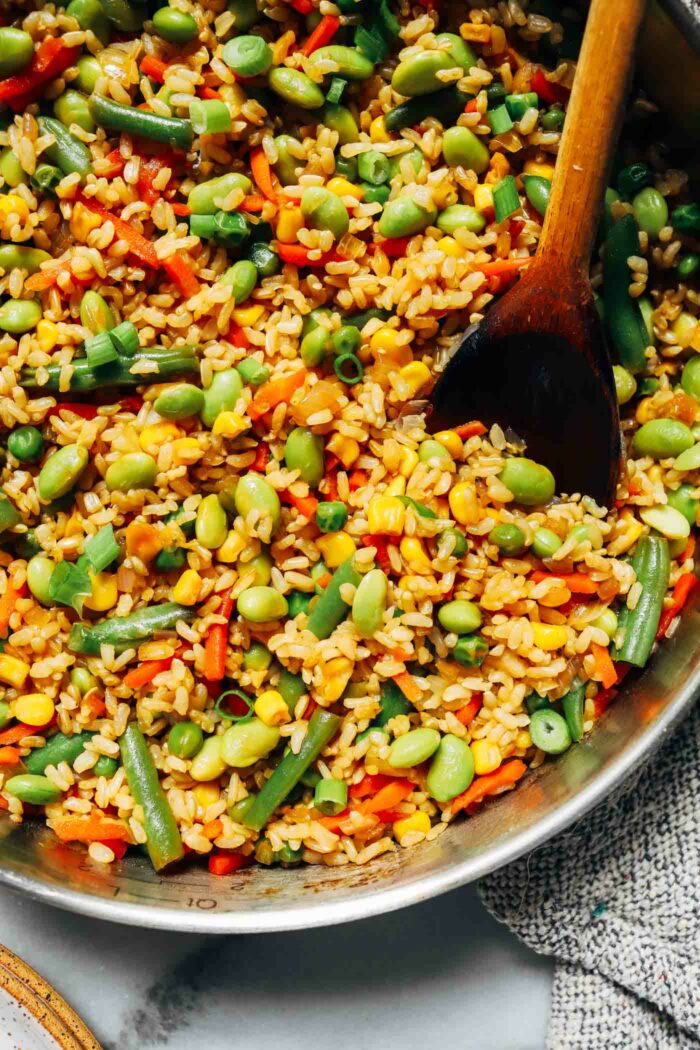 Easy Vegetable Fried Rice- Made with just 10 ingredients, this easy fried rice recipe comes together in under 30 minutes! (gluten-free + vegan)
