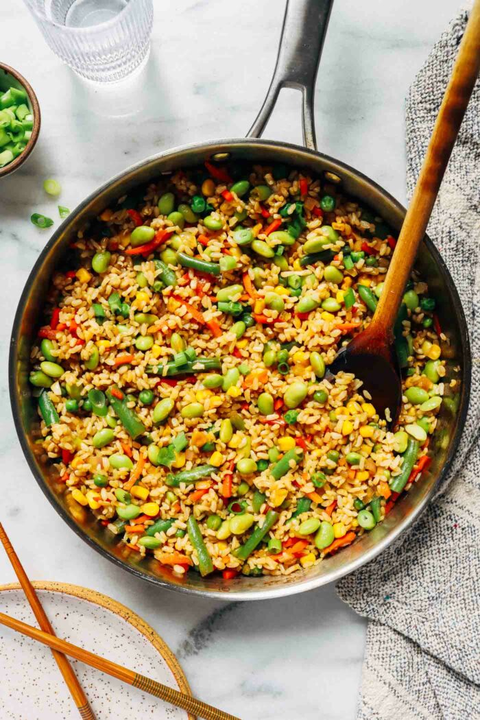 Easy Vegetable Fried Rice- Made with just 10 ingredients, this easy fried rice recipe comes together in under 30 minutes! (gluten-free + vegan)