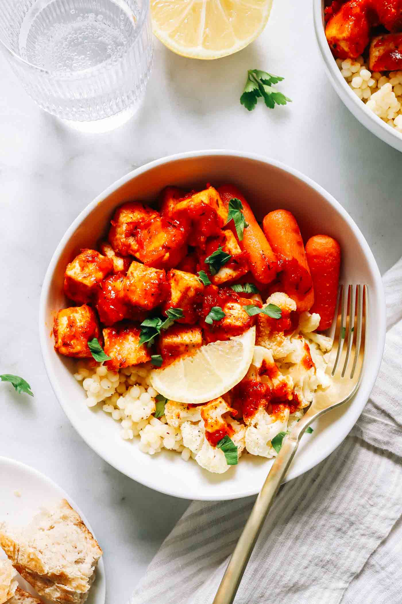 Honey Harissa Tofu Bowls with Couscous - Making Thyme for Health