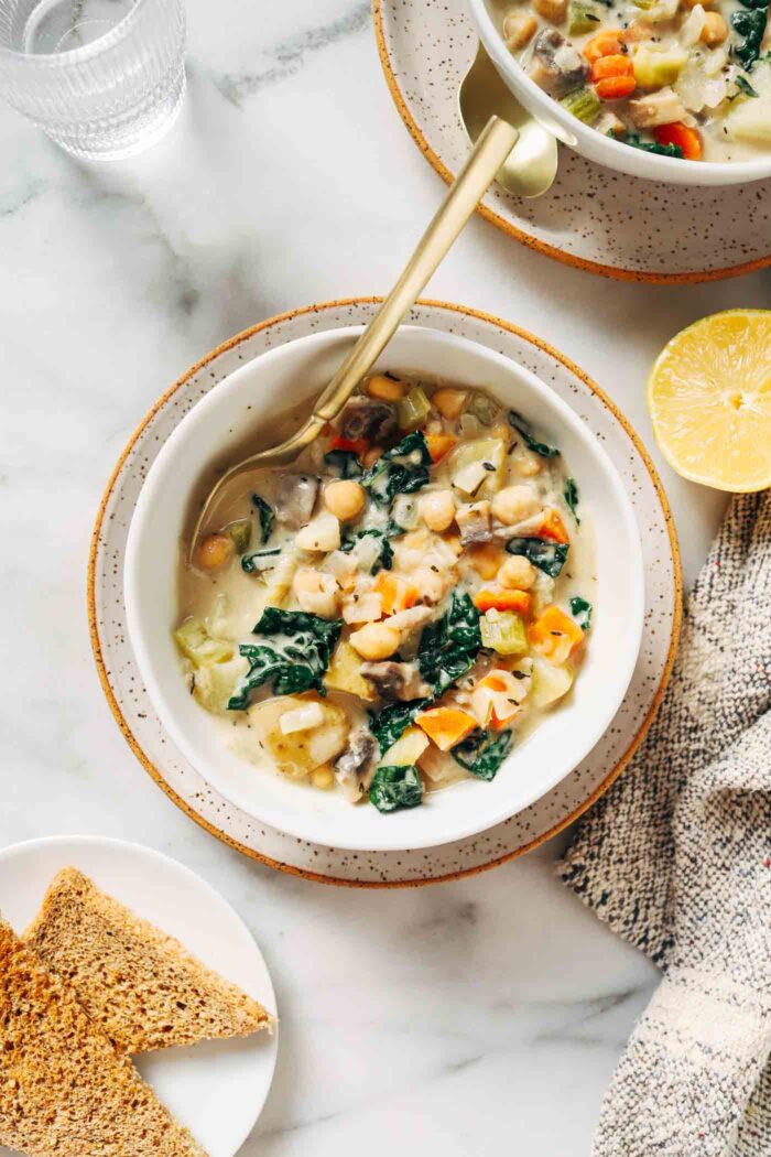 Creamy Lemon Chickpea Stew- Made with nourishing ingredients, this hearty vegan stew is bursting with flavor! (plant-based, gluten-free)