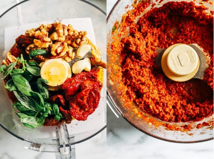 Ready in just 30 minutes, this sundried tomato pesto pasta is bursting with umami flavor. Perfect for a quick and easy summer dinner! (vegan + gluten-free)